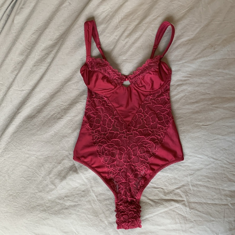 Out From Under by Urban Outfitters Burgundy Lace Thong Underwire Teddy